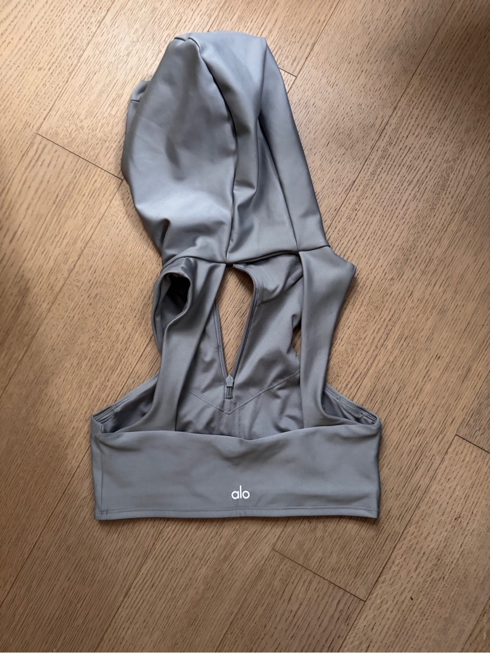 ALO Yoga Gray Hooded Sports Bra
